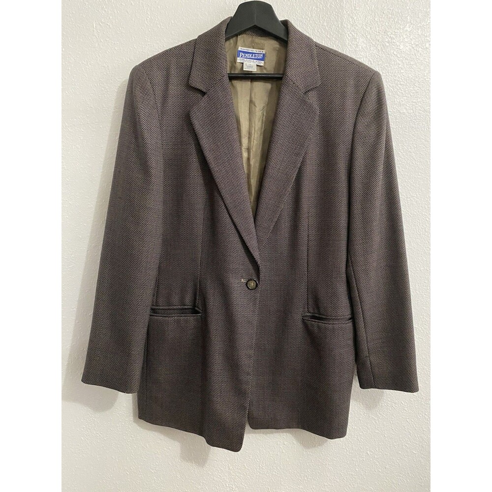 Pendleton Virgin Wool Women’s Brown Blazer 12 Loose Button L20